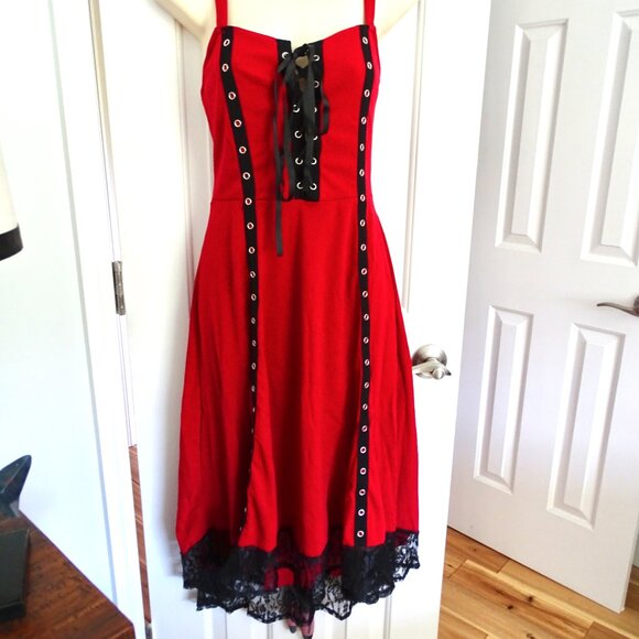 NEW Black Lace Trimmed-Gothic Inspired Red Cami Dress - Picture 4 of 8
